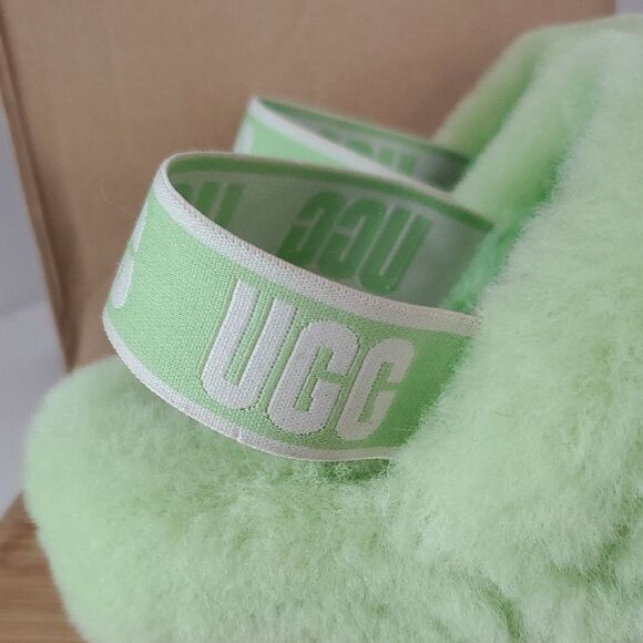 UGG Fluff Yeah Slide Parakeet Green Wool Slingback Slipper Sandal Women's Size 7 - Picture 2 of 13
